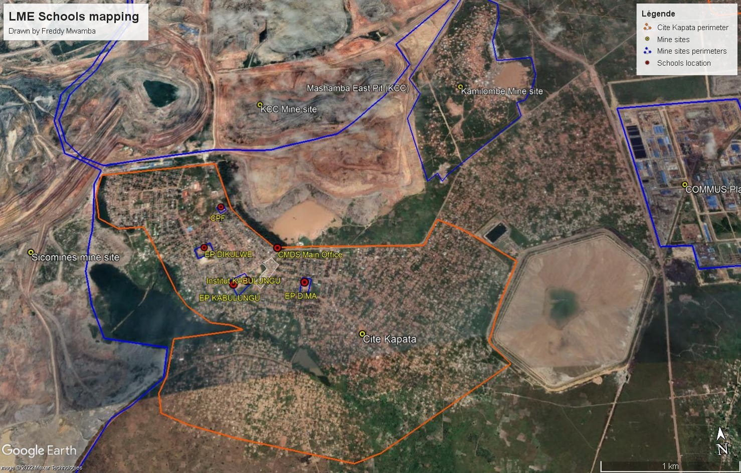 Map of the area where the three schools are within the Kapata neighbourhood